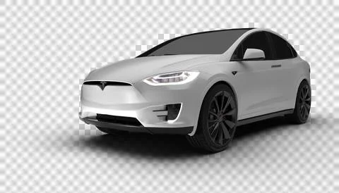 Transparent background, half front left side of white Tesla Model X showcas.. Stock Illustration