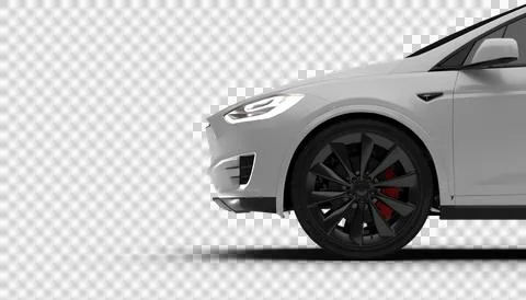 Transparent background, half front left side of white Tesla Model X showcas.. Stock Illustration