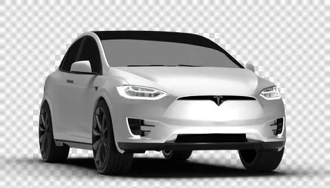 Transparent background, half front right angle view of white Tesla Model X .. Stock Illustration