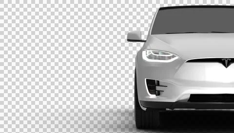 Transparent background, half front right view of white Tesla Model X showca.. Stock Illustration
