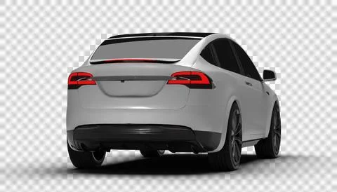 Transparent background, half rear right view of white Tesla Model X showcas.. Stock Illustration