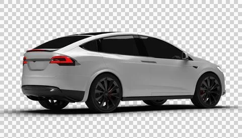 Transparent background, half rear right view of white Tesla Model X showcas.. Stock Illustration