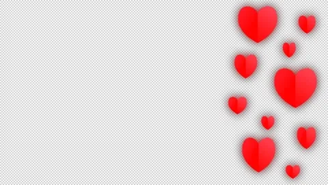 On a transparent background, red glowing hearts appear on the side, pulsate and Stock Footage 201488319