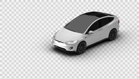 Transparent background, top-down front view of white Tesla Model X displayi.. Stock Illustration