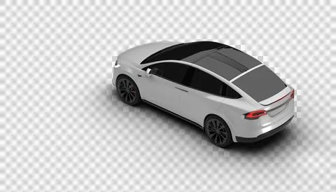 Transparent background, top-down full rear view of white Tesla Model X show.. Stock Illustration