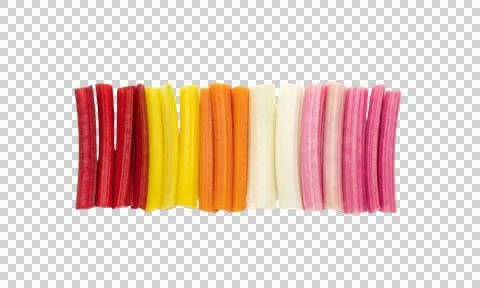Transparent background with top view of various colored chard stalks Фото