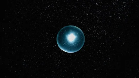 Transparent ball of blue light crosses the universe. Trembling. UFO. Stock Footage 98756505