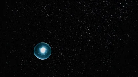 Transparent ball of blue light crosses the universe. UFO. Stock Footage 98756511