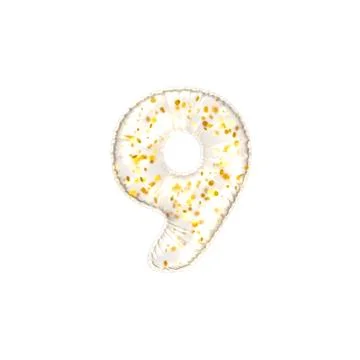 Transparent balloon with golden flakes Number 9. 3d render illustration Stock Illustration