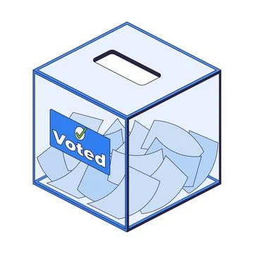 Transparent ballot box filled with votes after election 2D cartoon clip art Illustrazione stock