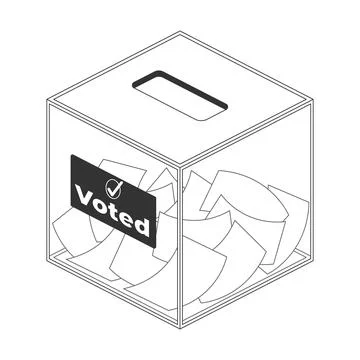 Transparent ballot box filled with votes after election black and white clipa Illustrazione stock