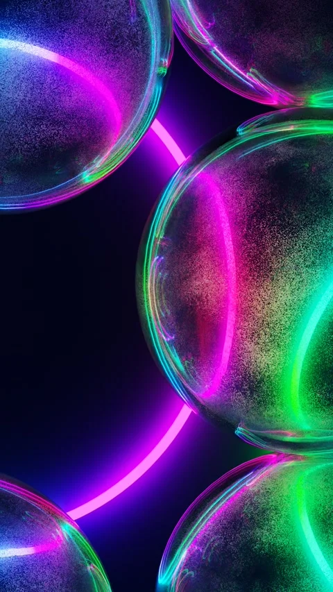 Transparent balls falling on a neon background Stock Footage 266566749