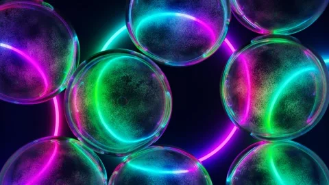 Transparent balls falling on a neon background Stock Footage 266566775