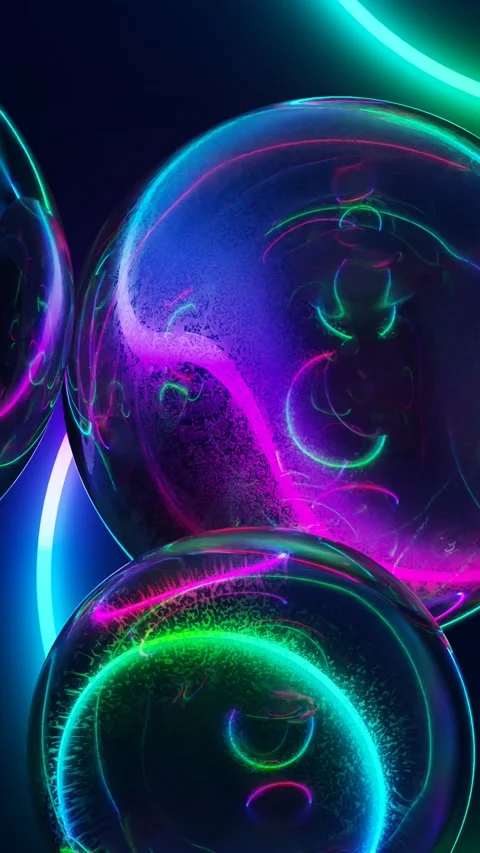 Transparent balls fly on a neon background. 3D looped background Stock-Footage 266703008