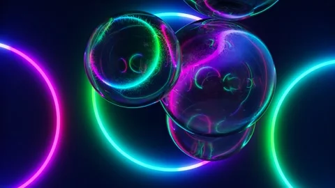 Transparent balls fly on a neon background. 3D looped background Stock Footage 266703032
