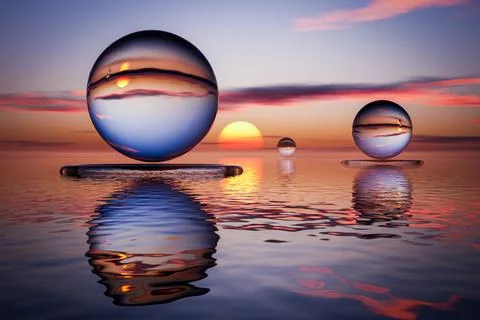Transparent balls over water Ilustração Stock