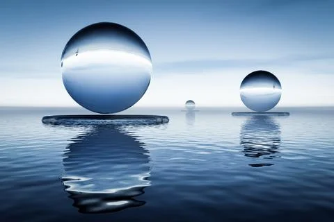 Transparent balls over water Ilustração Stock