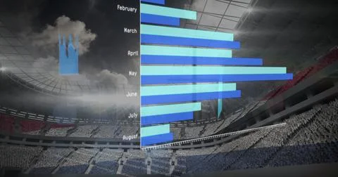 Transparent bar chart overlay showing data in sports arena, with stadium seating Foto stock