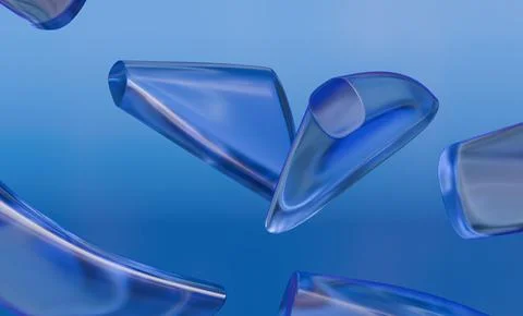 Transparent blue abstract tubular forms float and reflect light against a s.. Stock Illustration