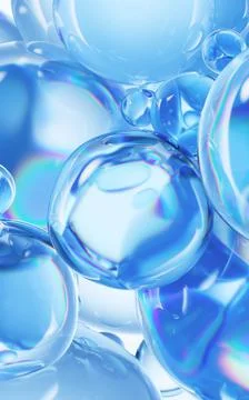 Transparent blue liquid bubbles background, 3d rendering. Stock Illustration