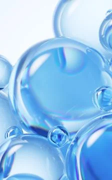 Transparent blue liquid bubbles background, 3d rendering. Stock Illustration