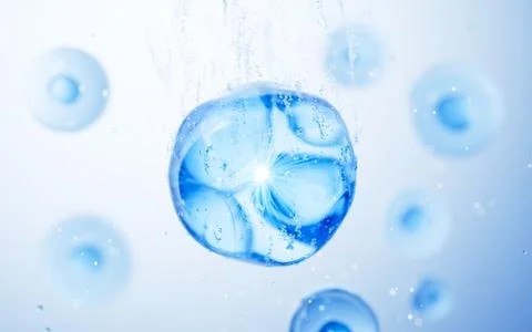 Transparent blue liquid water bubbles underwater, 3d rendering. Stock Illustration