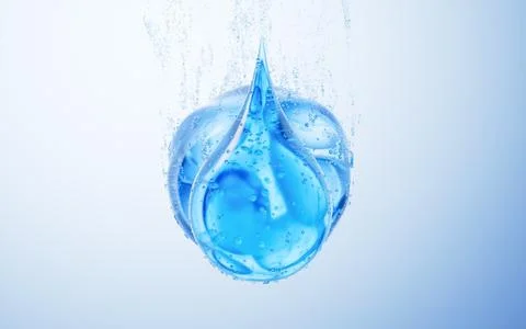 Transparent blue liquid water bubbles underwater, 3d rendering. Stock Illustration