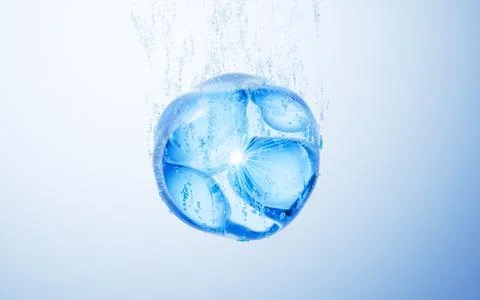 Transparent blue liquid water bubbles underwater, 3d rendering. Stock Illustration