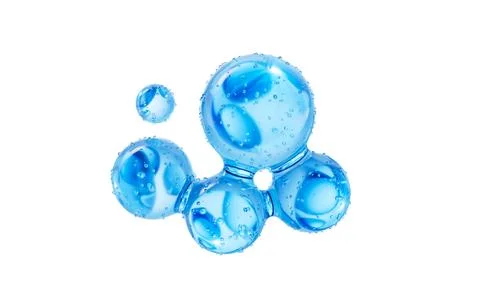 Transparent blue molecule and water bubbles, 3d rendering. Stock Illustration
