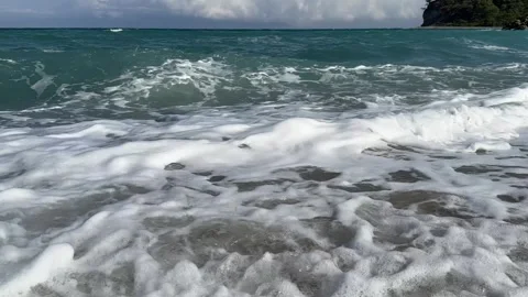 Transparent blue sea waves on clear day, oceans natural motion at beach Stock-Footage 273611262