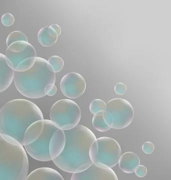 Transparent blue soap bubbles on grayscale Stock Illustration