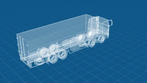 Transparent Blueprint of a Truck on a Grid Background in Blue Tones Video stock 334591129