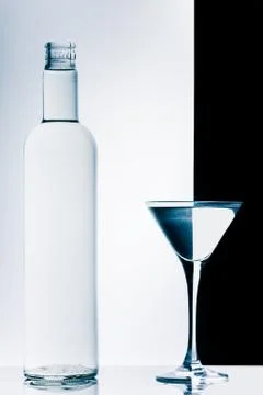Transparent bottle and Glass Fotos Stock