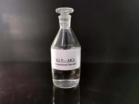 Transparent bottle filled with reagent solution 17 Foto stock
