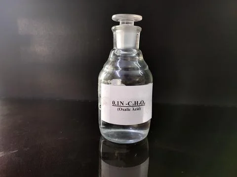 Transparent bottle filled with reagent solution 9 Stock Photos