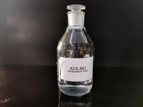 Transparent bottle filled with reagent solution 7 Stock Photos