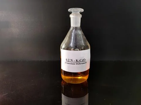 Transparent bottle filled with reagent solution 6 Stock Photos