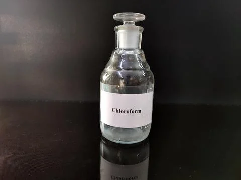 Transparent bottle filled with reagent solution 5 Stock Photos