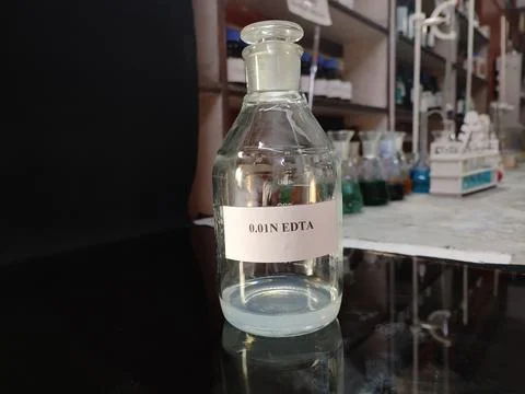 Transparent bottle filled with reagent solution 2 Stock Photos
