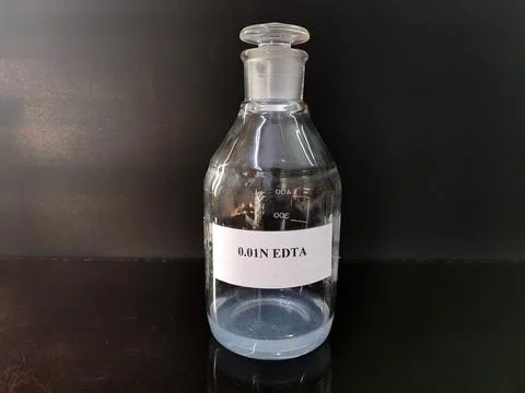 Transparent bottle filled with reagent solution 1 Stock Photos