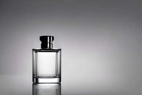 Transparent bottle perfume mockup studio shot, isolated background, white l.. Stock Illustration