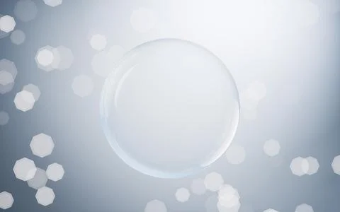 Transparent bubble with blue background, 3d rendering. Stock Illustration