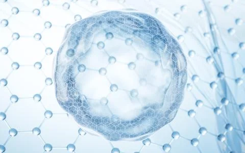 Transparent bubble with molecule structure background, 3d rendering. Stock Illustration