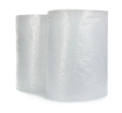 Transparent bubble wrap rolls on white background Stock Photos