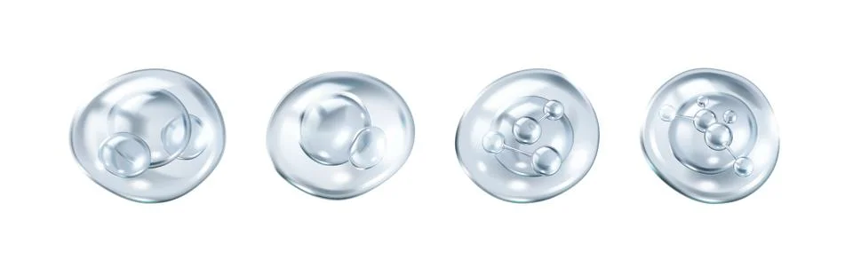 Transparent bubbles containing collagen molecules icons set Stock Illustration