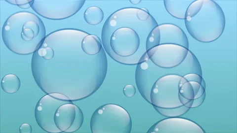 Transparent bubbles of different sizes floating on light blue background. Stock Footage 147295656