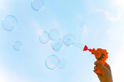 Transparent bubbles over the sky Stock Photos