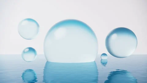 Transparent bubbles with water surface, 3d rendering.float Stock Footage 238776247