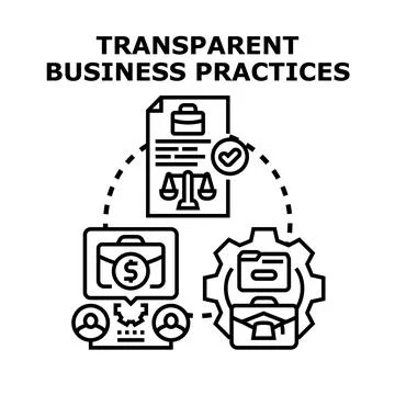 Transparent business practices concept various elements like legal documents, Stock Illustration