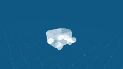 Transparent CAD Model of Mechanical Device on Blue Grid Background 库存影片 343374054